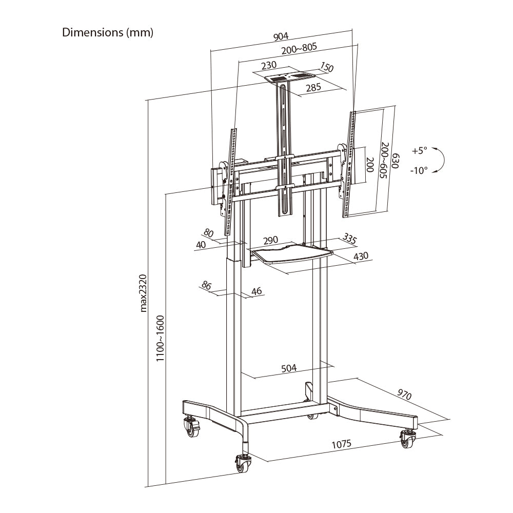 LINKQNET TTL14-68TW 55~100" DELUXE MOTORISED LARGE TV TROLLEY WITH TILT, EQUIPMENT SHELF AND CAMERA MOUNT - image 3