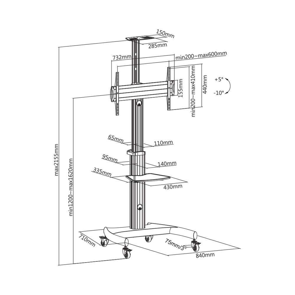 BRACKET 37-70INCH AV TROLLEY STAND UP TO 50KG - image 2