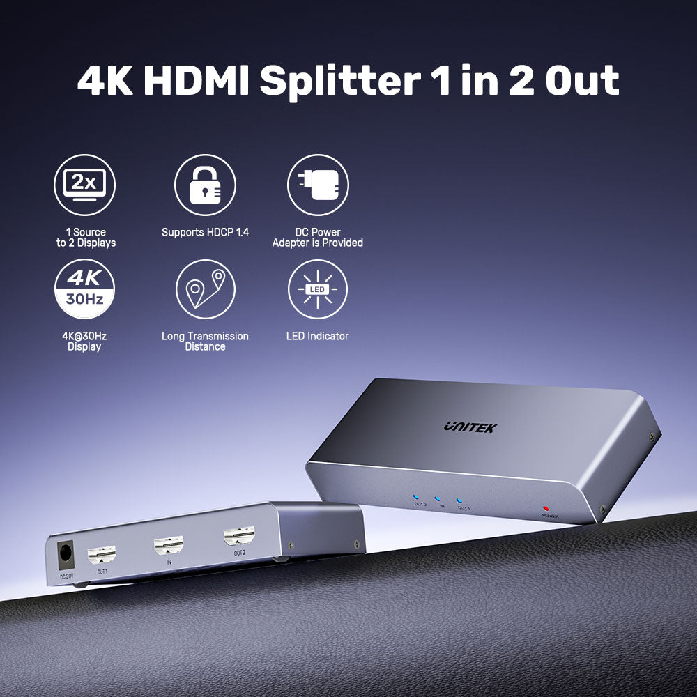 UNITEK HDMI SPLITTER 1IN2 OUT GREY (V1130A) - image 5