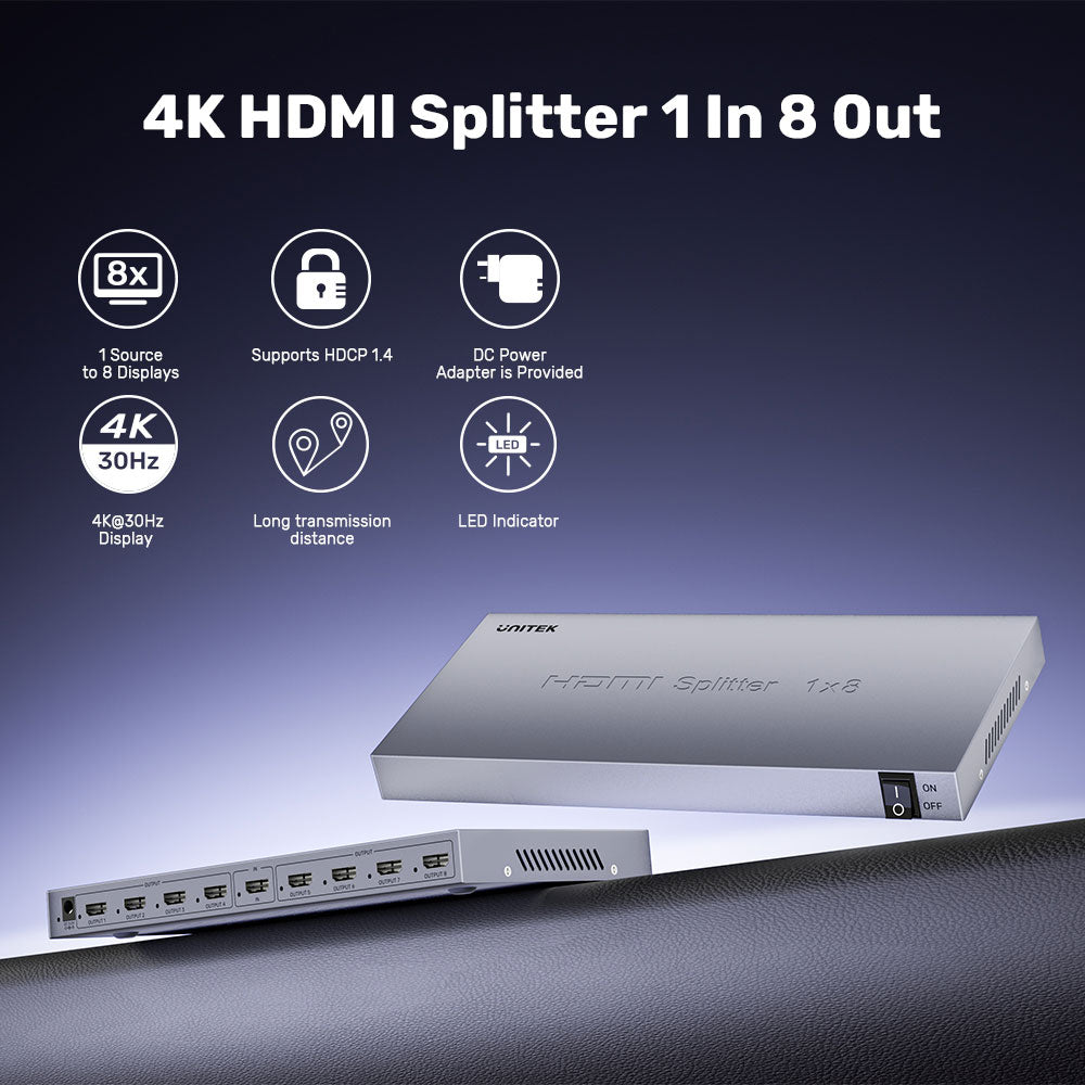 UNITEK HDMI SPLITTER 1IN8 OUT GRY(V1132A - image 4