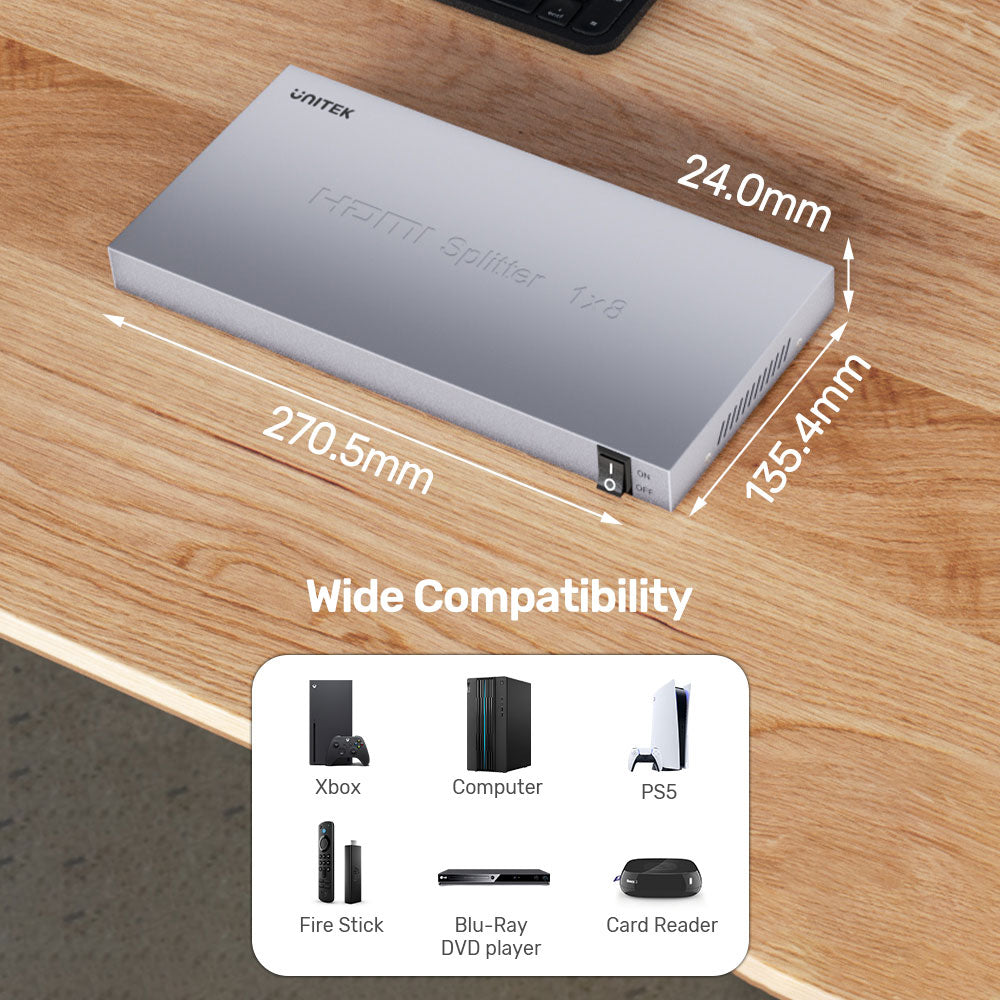 UNITEK HDMI SPLITTER 1IN8 OUT GRY(V1132A - image 3