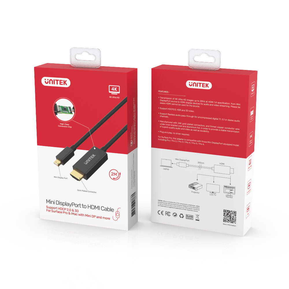UNITEK V1152A 2M 4K @30HZ MINI DISPLAYPORT TO HDMI 1.4 CABLE - image 2