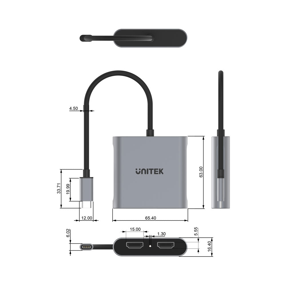 UNITEK TYPE-C TO DUAL HDMI2.0 4K ADAPTER (V1404B) - image 2