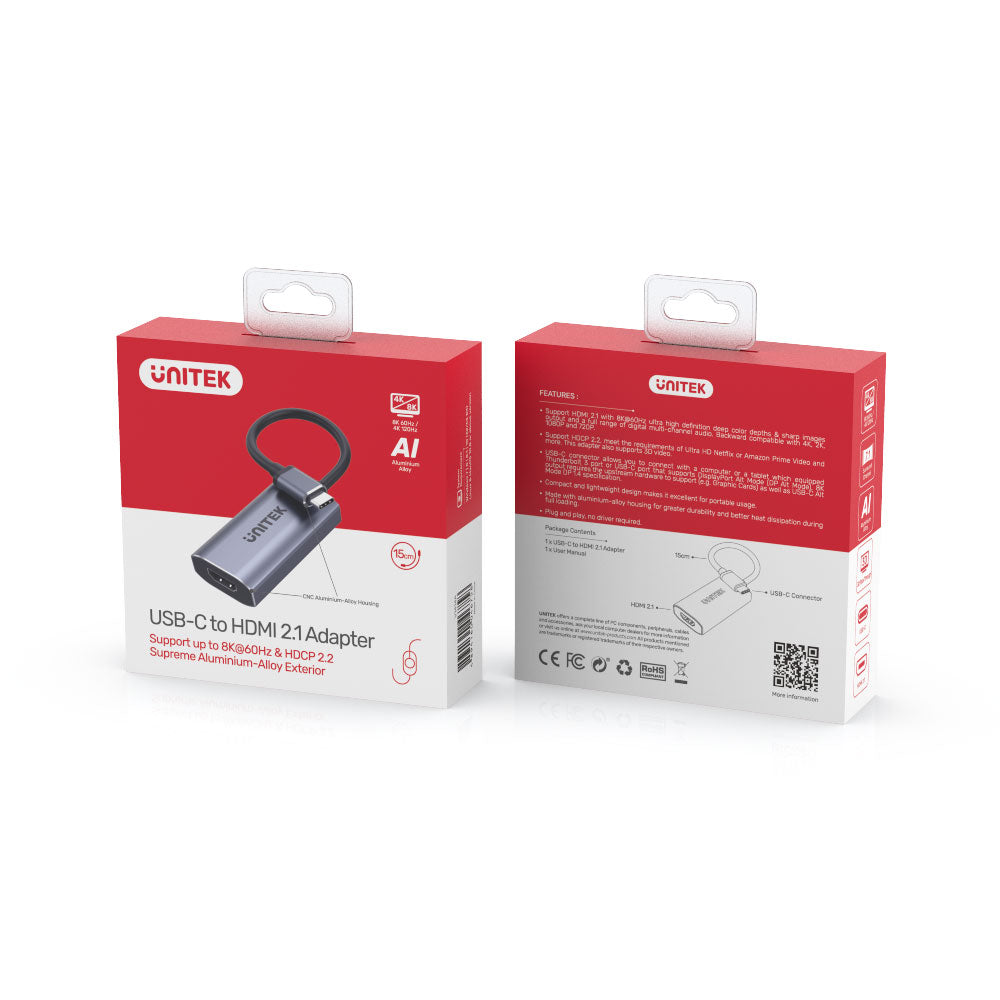 UNITEK V1414A 15CM 8K @60HZ USB TYPE-C TO HDMI 2.1 FEMALE ADAPTER - image 3