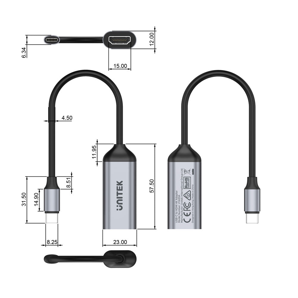 UNITEK USB TYPE-C TO HDMI CONVERTER 15CM (V1420A) - image 5