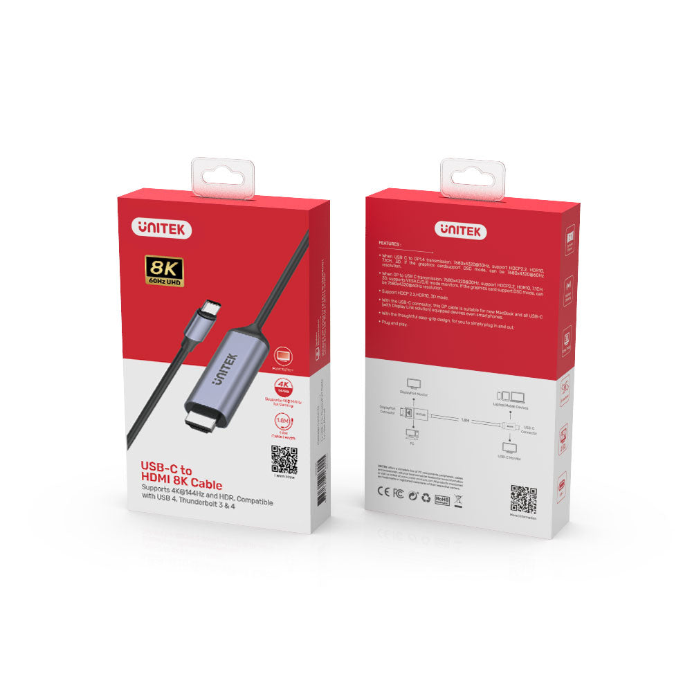 UNITEK 1.8MTYPE-C M TO HDMI 2.1-1.8 GREY (V1423B) - image 2
