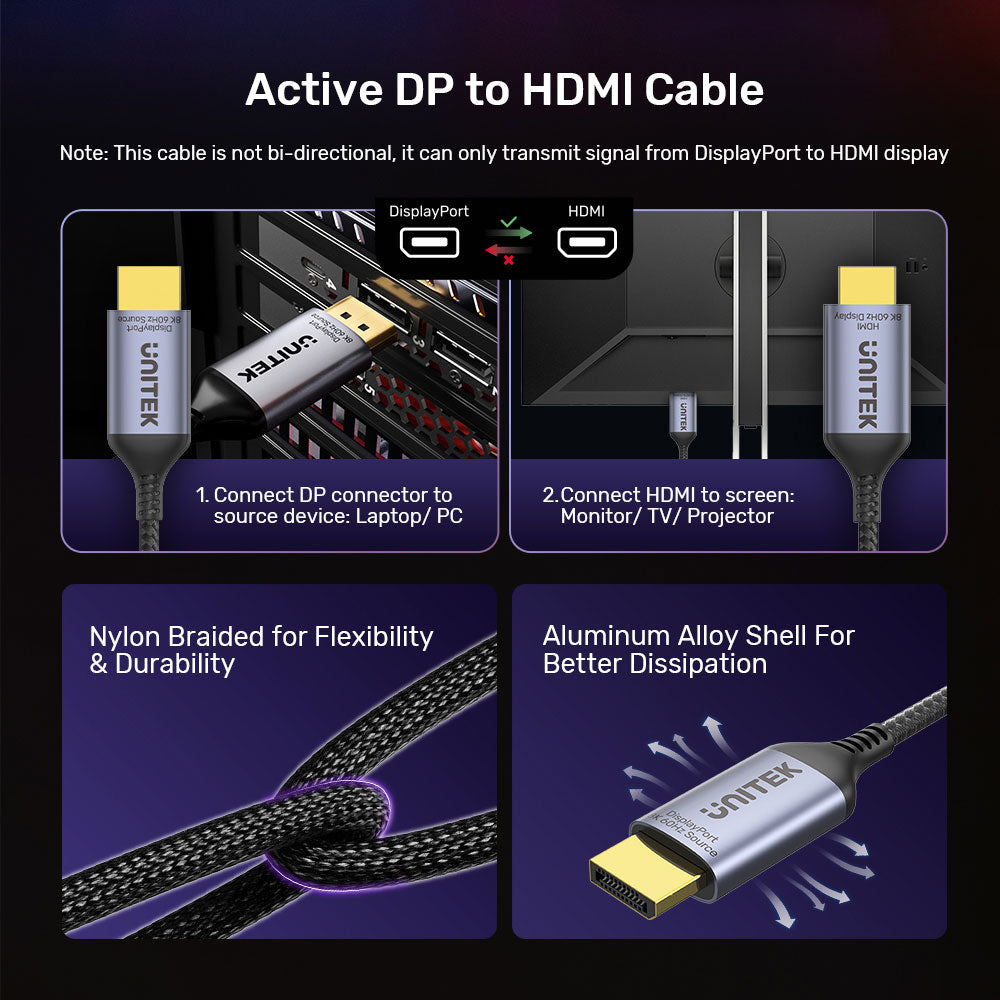 UNITEK 1.8M DISPLAYPORT TO HDMI (8K) (V1610A01) - image 3