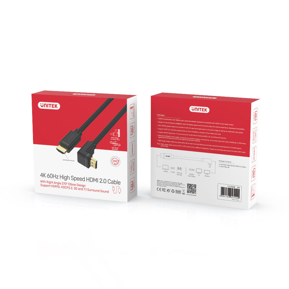 UNITEK 3M HDMI RIGHT ANGLE 270 DEG CABLE (Y-C1009) - image 2