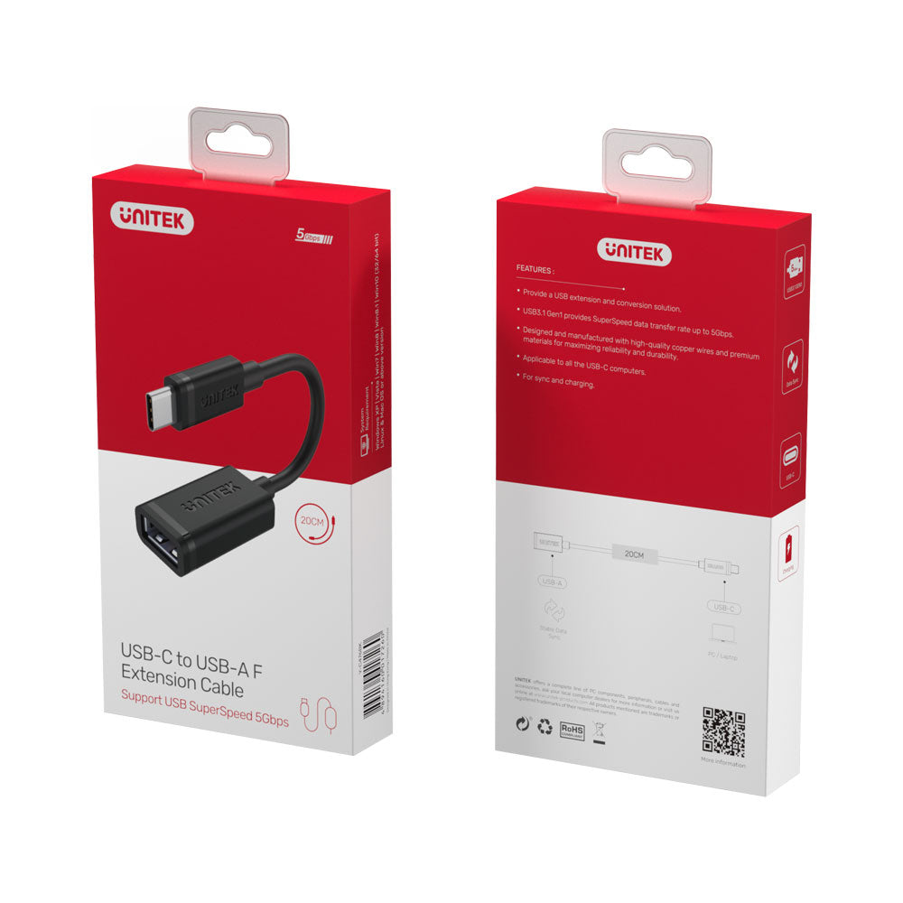 UNITEK 20CM USB3.0 TYPE-C M TO A F CABLE(Y-C476BK) - image 5