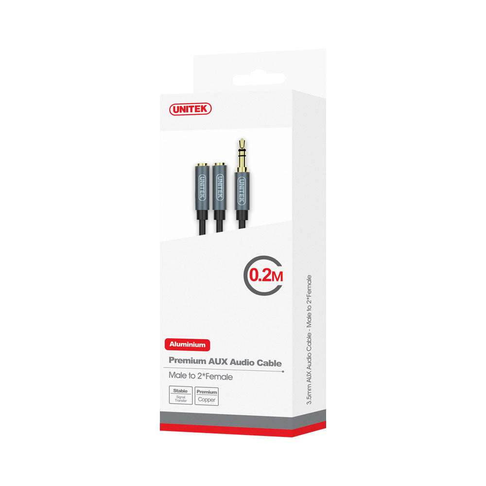 UNITEK 0.2M 3.5MM AUX CABLE M TO 2X F (Y-C956ABK) - image 2