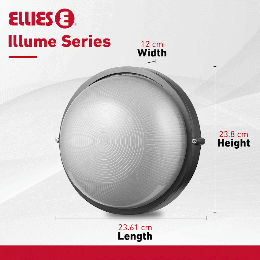 Ellies Illume Series - Large AC Round Bulkhead - Aluminium + Glass - E27 Base -BK - image 6
