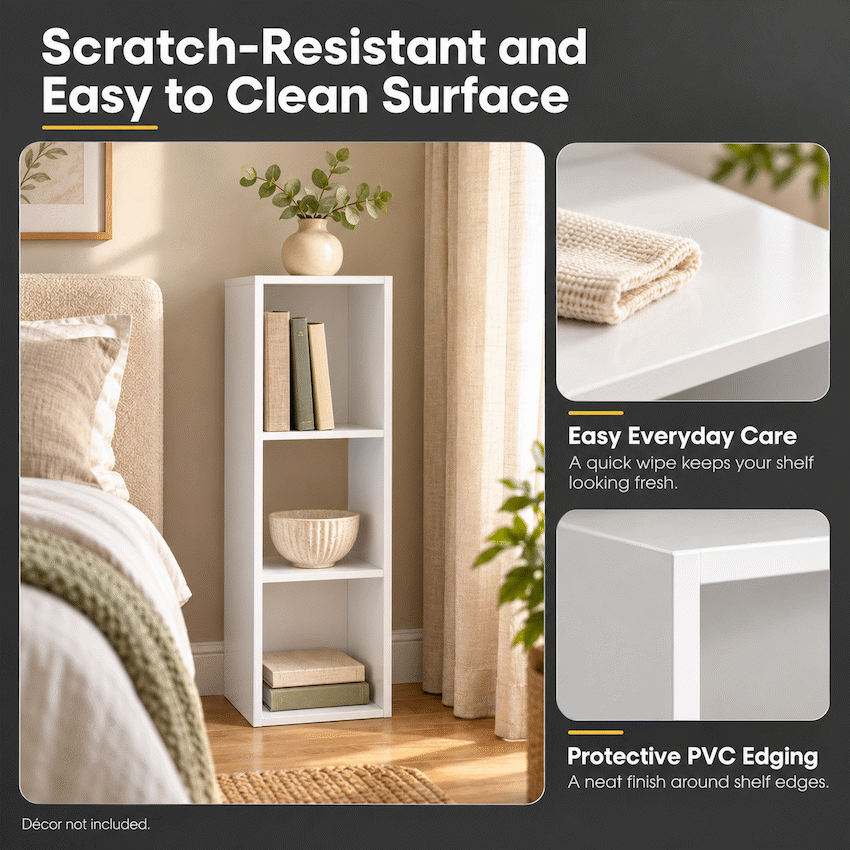 Everfurn Grayscale 3 Tier Bookshelf White, High Pressure Laminate - image 6