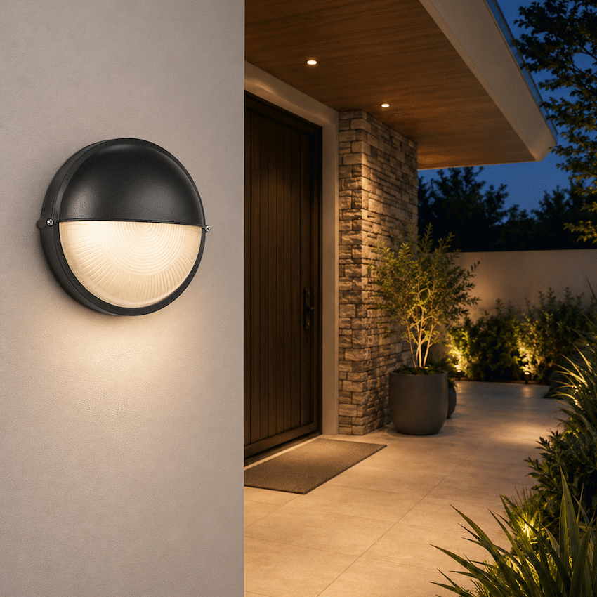 Ellies Arc Series - Large AC Round Bulkhead - Aluminium + Glass - E27 Base -BK - image 6