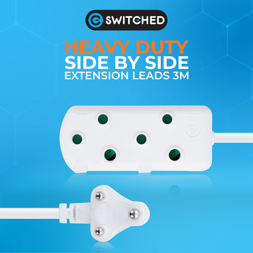 SWITCHED Heavy DUTY Side By Side(SBS) EXTENSION LEADS 3M - WT - image 6