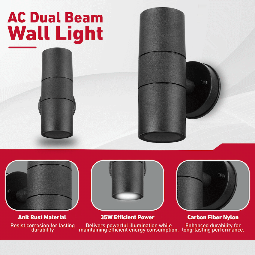 Ellies Ash Series AC dual beam wall light - Nylon Carbon Fiber - GU10 Base- BK - image 6