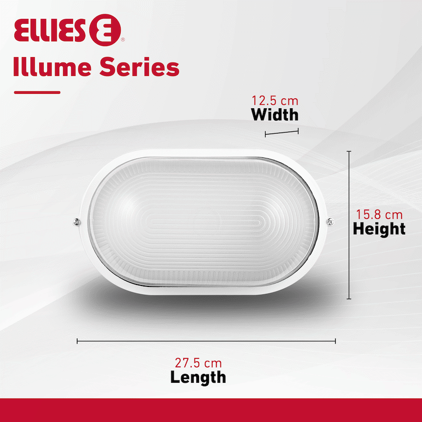 Ellies Illume Series - Large AC Oval Bulkhead - Aluminium + Glass - E27 Base -WT - image 6