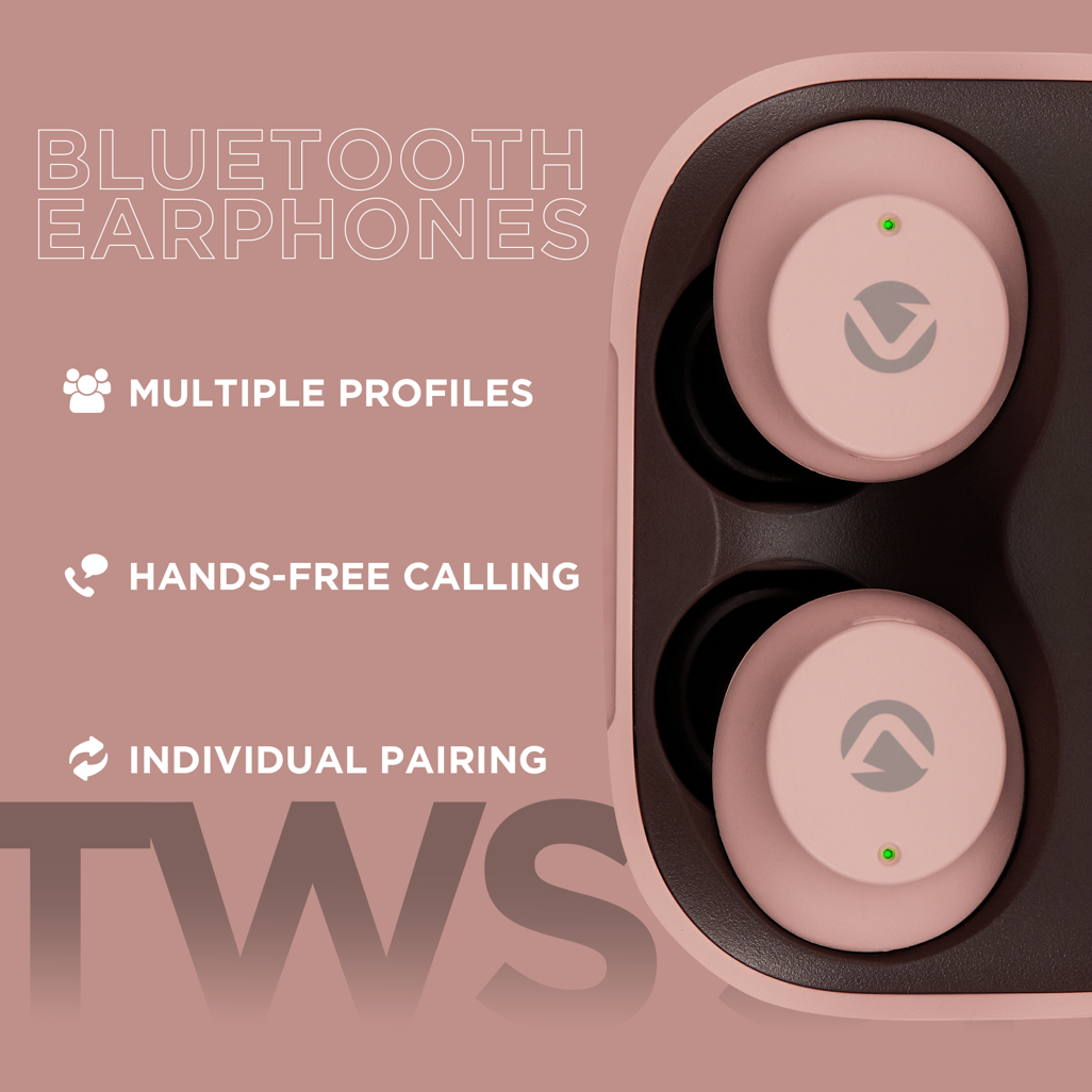 Volkano Taurus Series 2.0 True Wireless Earphones with Charging Case - Pink