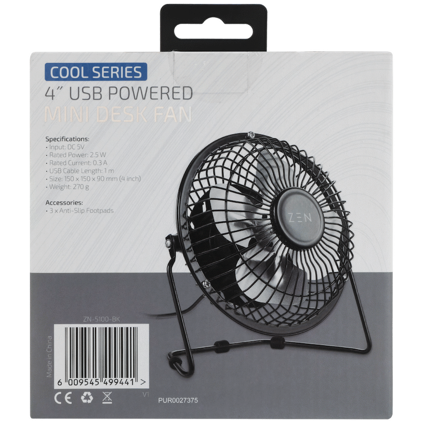 ZEN Cool Series 4" Mini Desk Fan - Black - image 6
