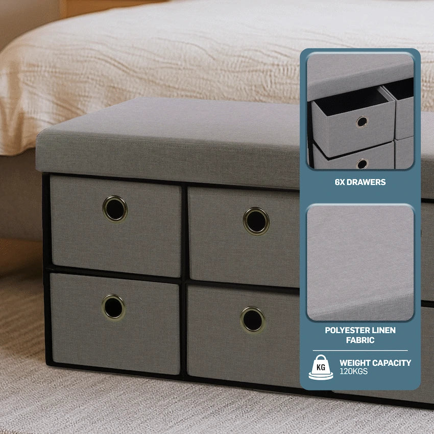 Foldable Storage Ottoman with Six Drawers - image 6