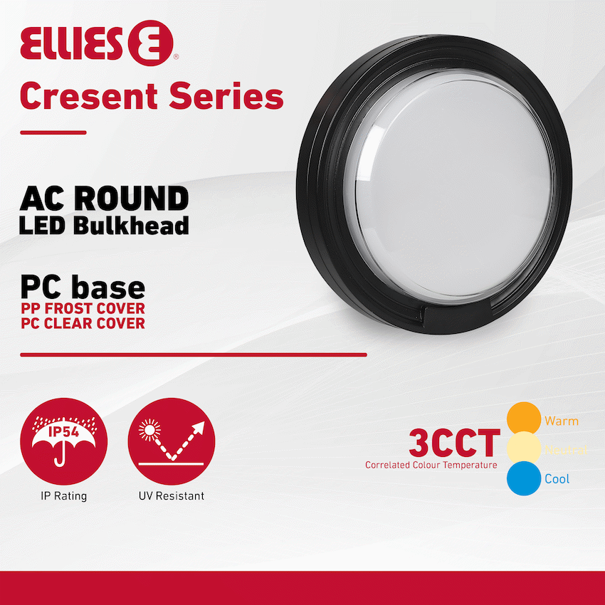 Ellies Cresent Series AC 24W Round LED Bulkhead - PC - BK - image 6