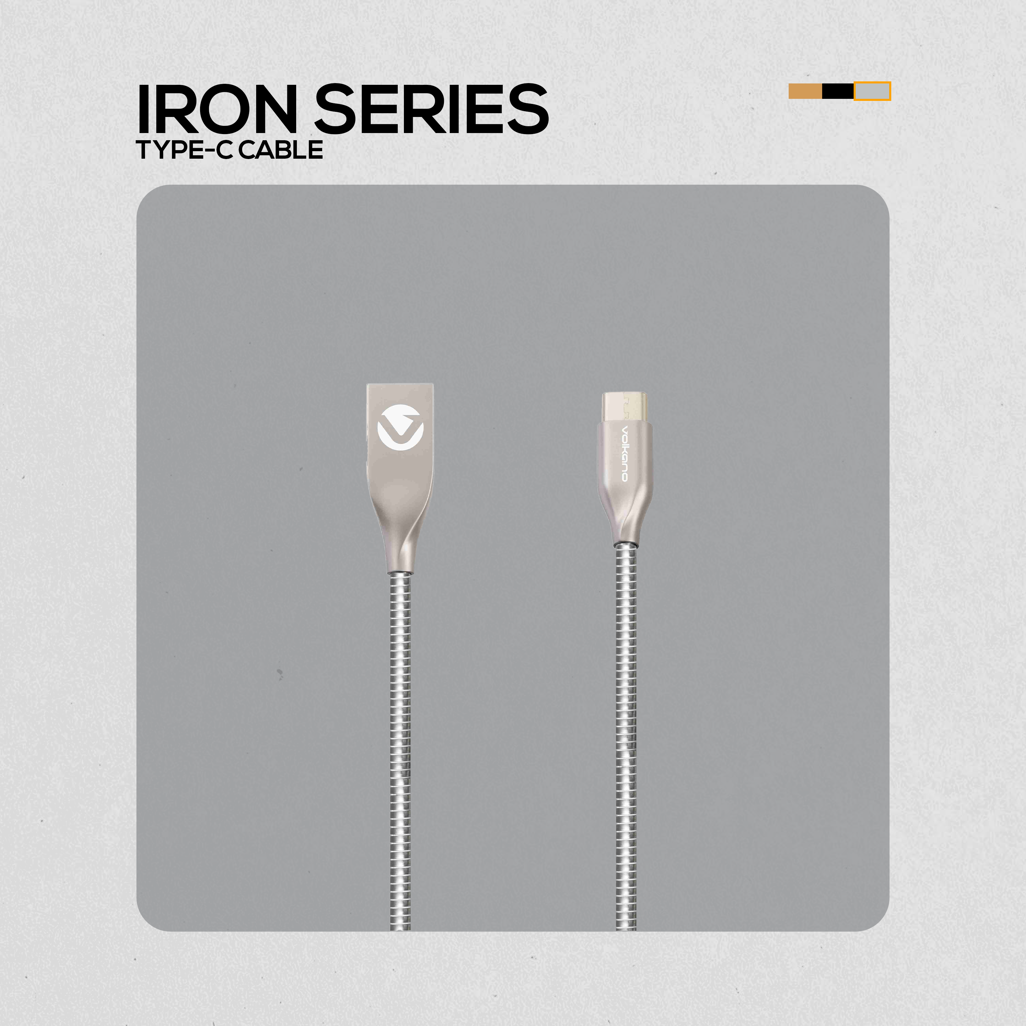 Volkano Iron Series Round Metallic Spring Type-C Cable 1.2m - Silver
