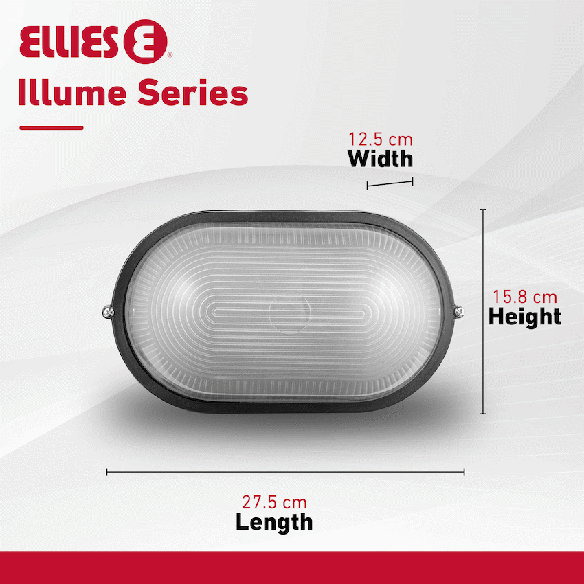 Ellies Illume Series - Large AC Oval Bulkhead - Aluminium  + Glass - E27 Base -BK - image 6