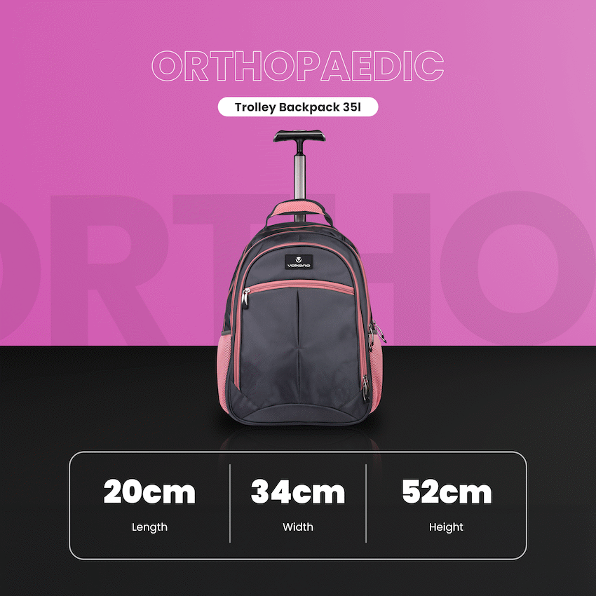 Volkano Orthopaedic Trolley Backpack 27L - Dark Grey/Pink - image 6