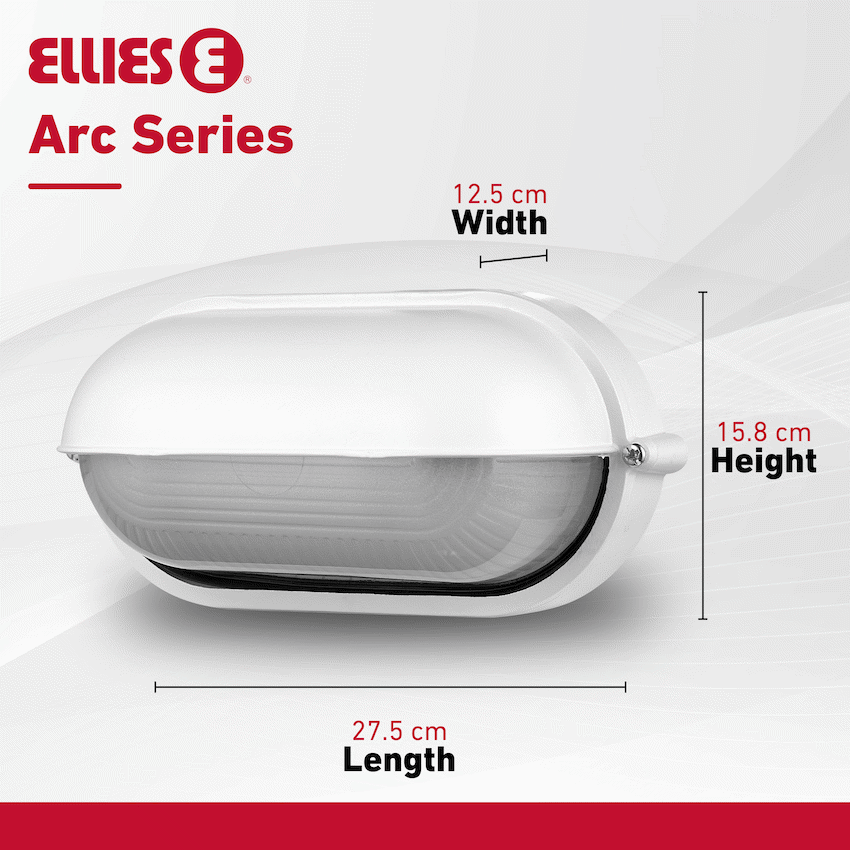 Ellies Arc Series - Large AC Oval Bulkhead - Aluminium + Glass - E27 Base -WT - image 6