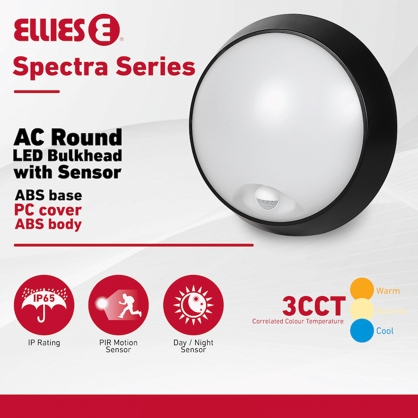 Ellies Spectra Series - AC 15W  Round LED Bulkhead with 3CCT and Sensor -BK - image 6