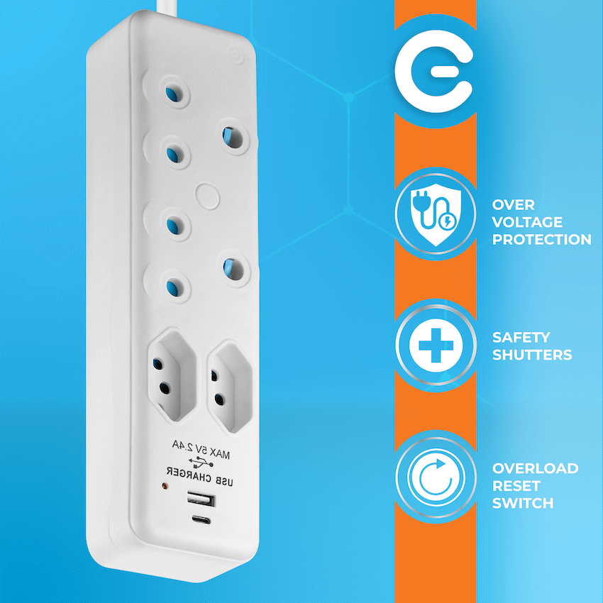 Switched 4-Way Extension Lead with 1x Type-C + 1x USB - 4m - image 6