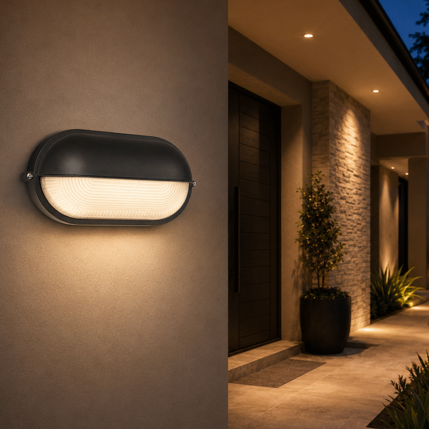 Ellies Arc Series - Large AC Oval Bulkheads - Aluminium + Glass - E27 Base -BK - image 6