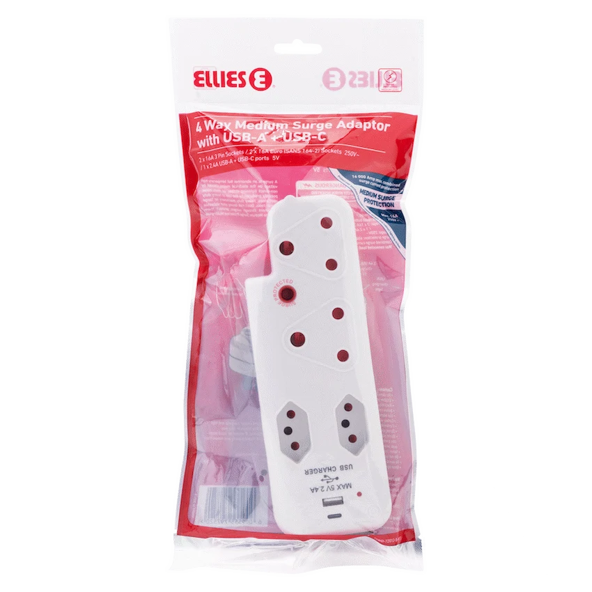 Ellies  4 Way Surge adaptor with type C + USB - WT - image 6