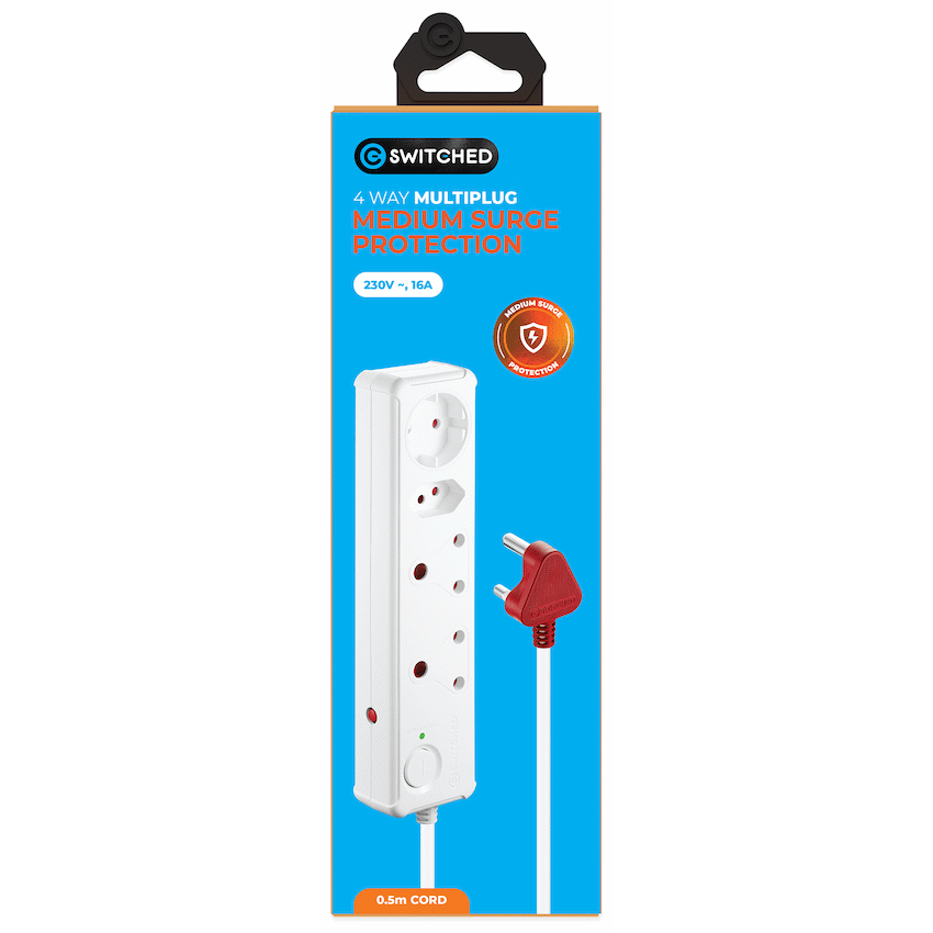 Switched 4-Way Medium Surge-Protected Multiplug 0.5m Cord - White - image 6