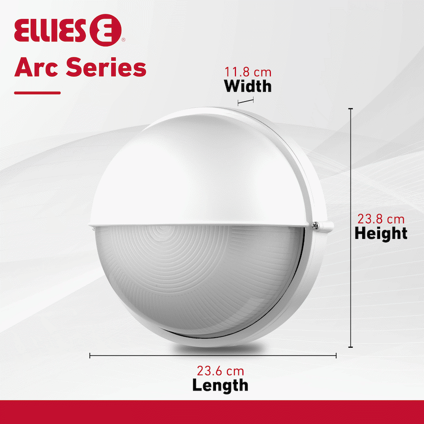 Ellies Arc Series - Large AC Round Bulkhead - Aluminium + Glass - E27 Base -WT - image 6