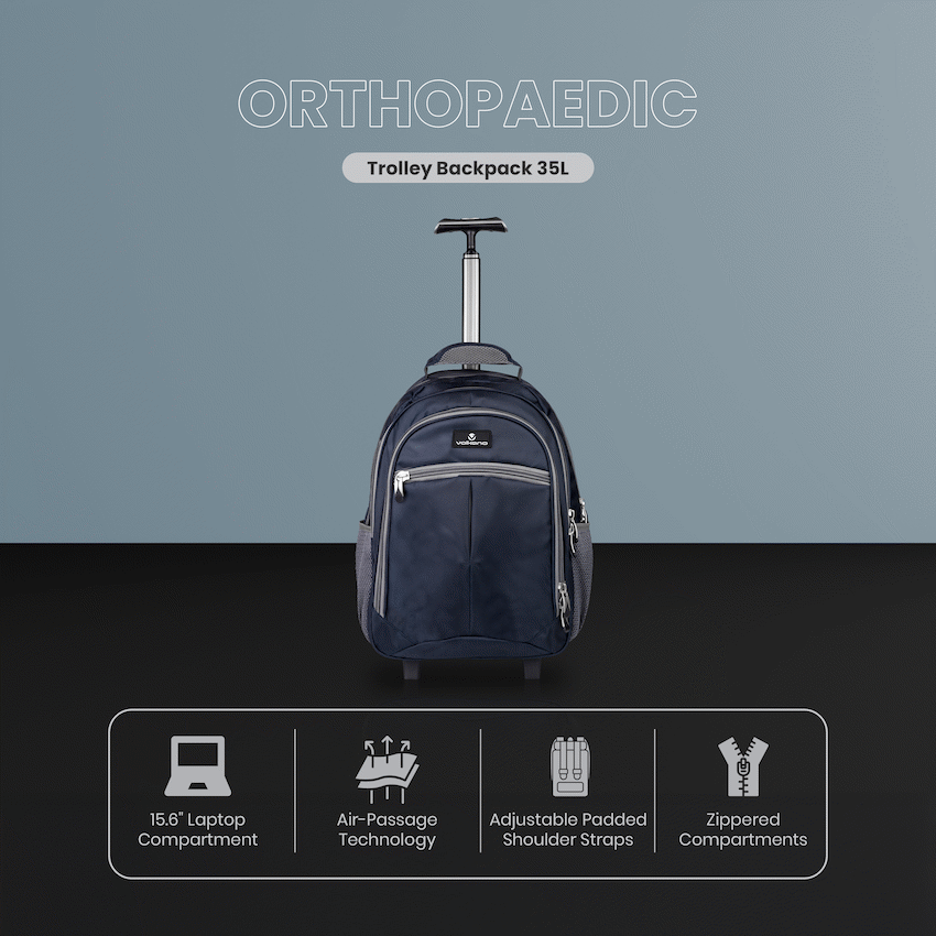 Volkano Orthopaedic Trolley Backpack 27L - Navy/Grey - image 6