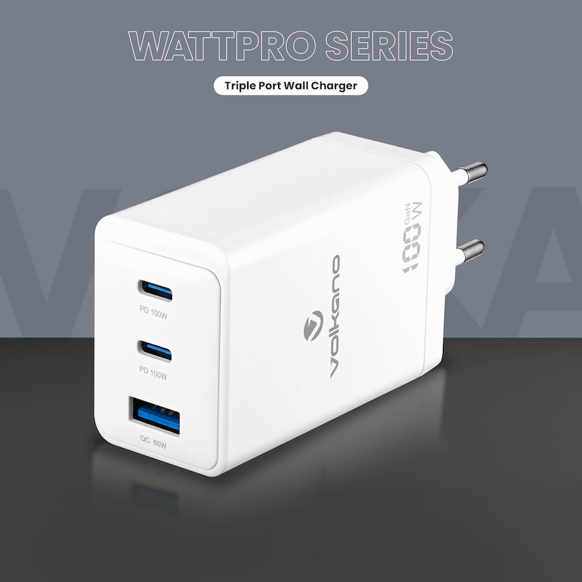 Volkano WattPro Series Triple Port 100W GaN Wall Charger - White - image 6