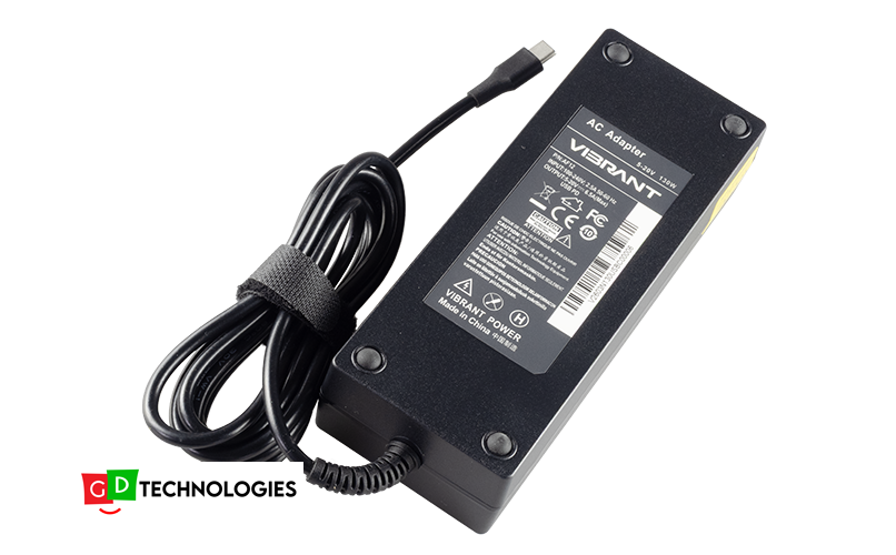 130W USB-C Charger for HP, Lenovo, Dell and ASUS Laptops (generic rectangular block shape)