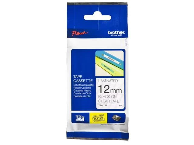 Brother TZE Black on Clear Tape 12mm (8metres)