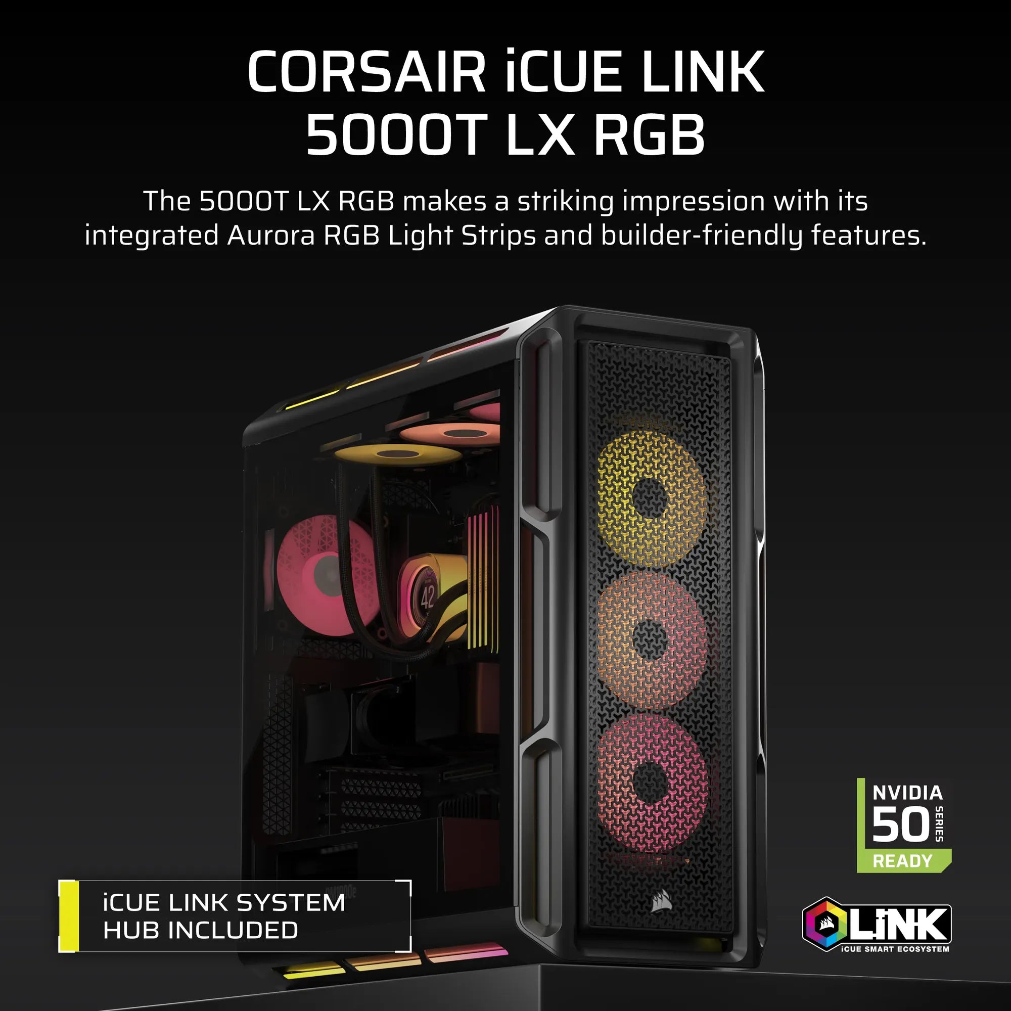 Corsair iCUE LINK 5000T LX RGB Mid-Tower PC Case; Black - image 3
