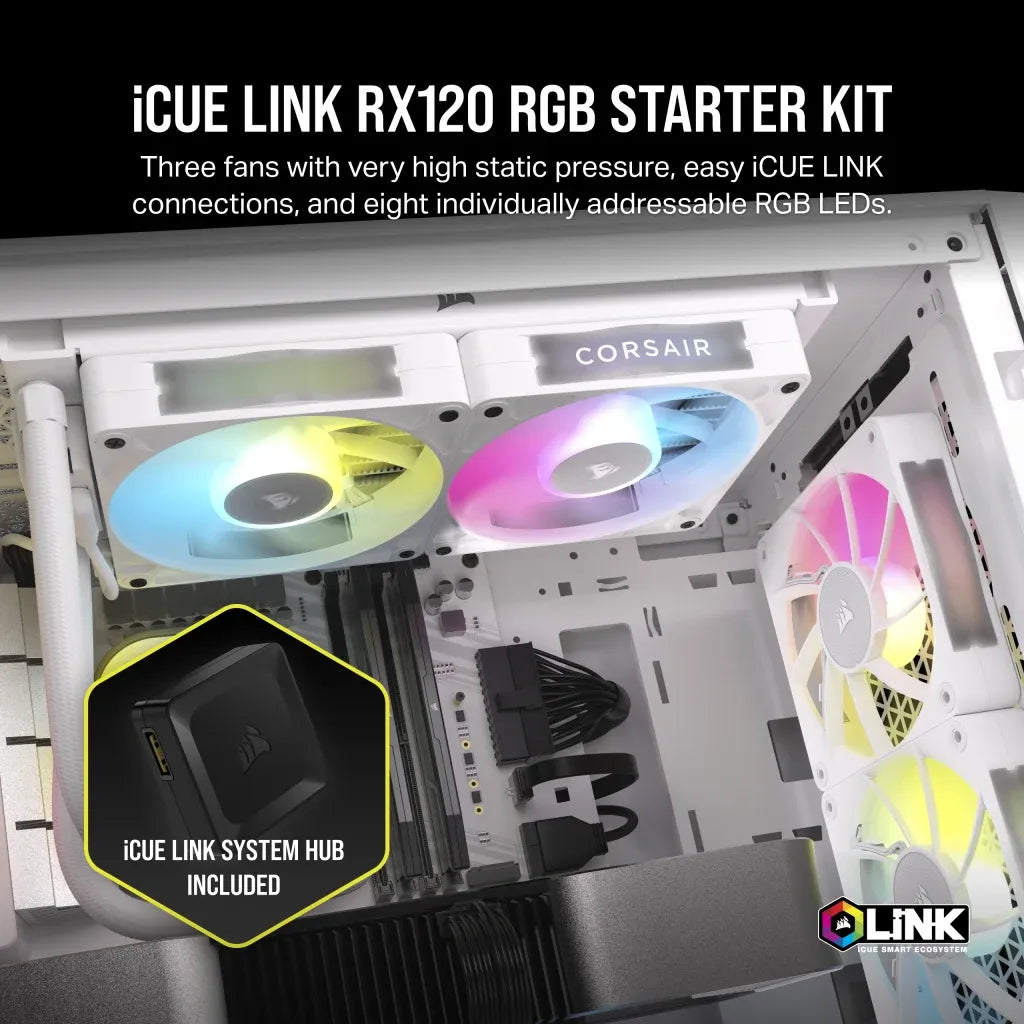 Corsair RX RGB Series; iCUE LINK RX120 RGB White; 120mm Fan; Triple Pack - image 7