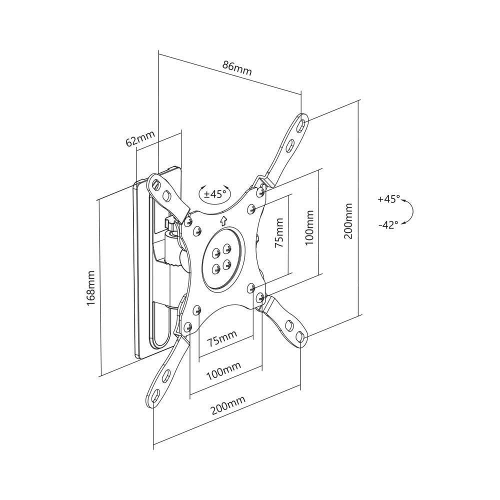 13 – 43 INCH LOCKABLE ALUMINIUM PIVOT RV TV MOUNT WITH EXTENDED VESA