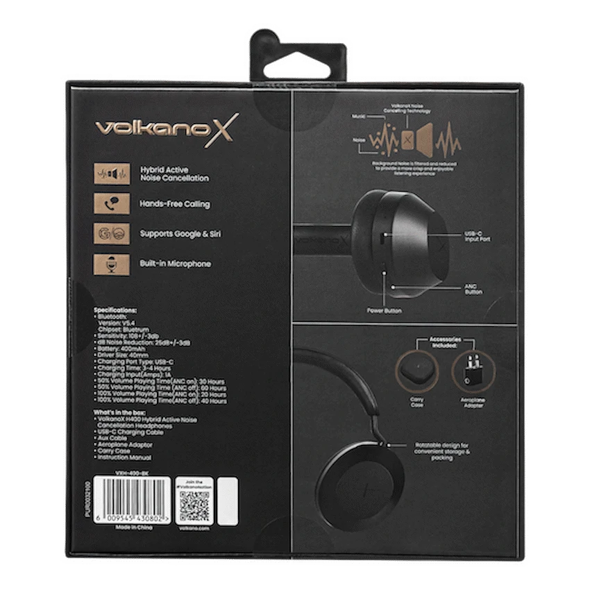 VolkanoX H400 Hybrid Active Noise Cancellation Headphones - Black - image 7