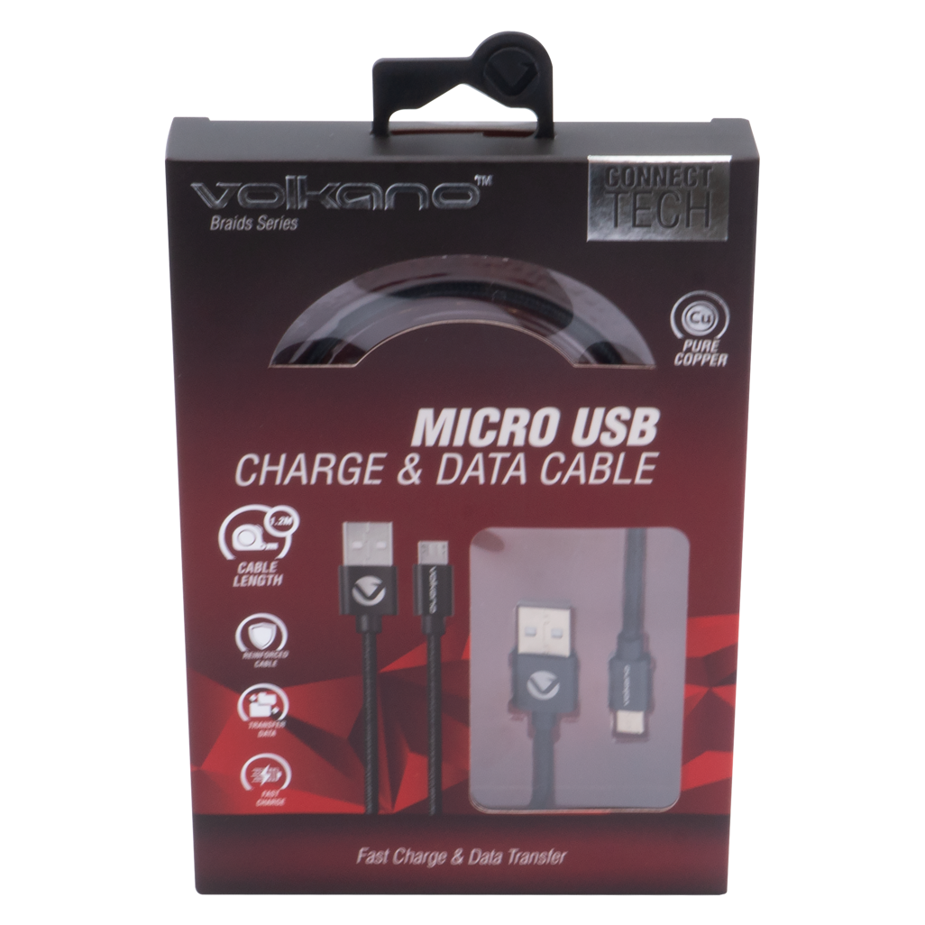 Volkano Braids Series Nylon-Braided Micro USB Cable 1.2m - Black