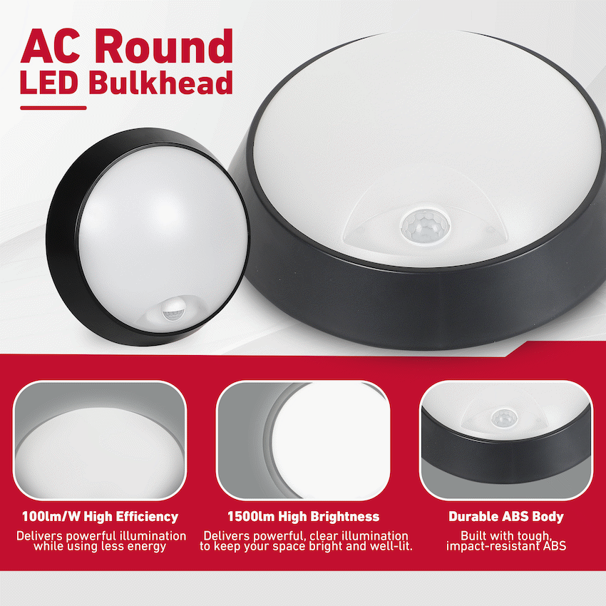Ellies Spectra Series - AC 15W  Round LED Bulkhead with 3CCT and Sensor -BK - image 7