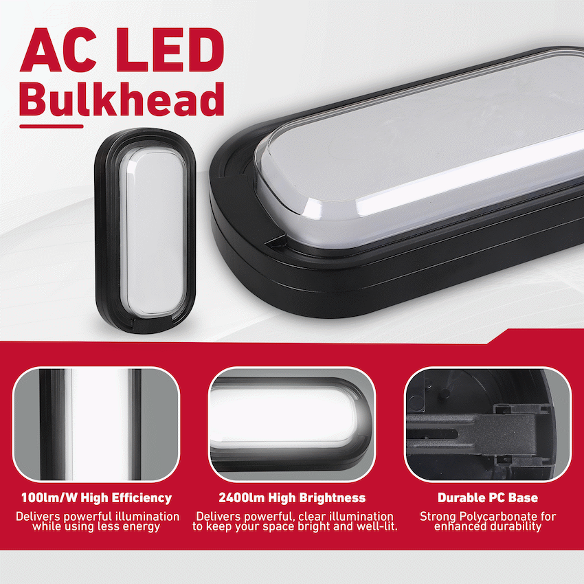 Ellies Ellipse Series AC 24W Capsule LED Bulkhead - PC - BK - image 7