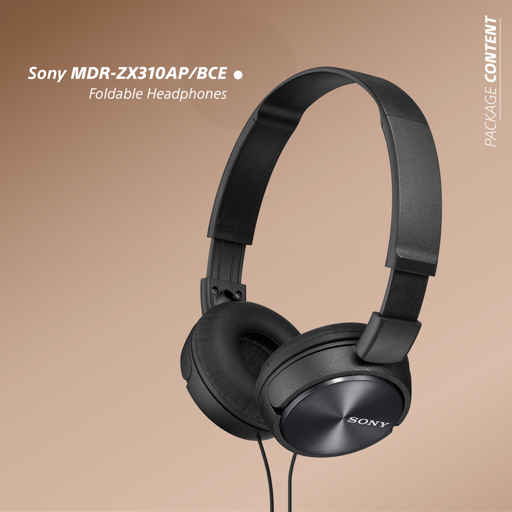 Sony MDR-ZX310AP (Black) Folding Aux Headphones with Mic