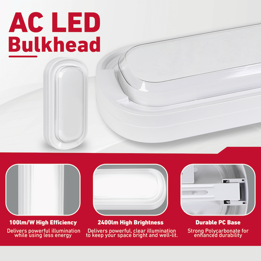 Ellies Ellipse Series AC 24W Capsule LED Bulkhead - PC - WT - image 7