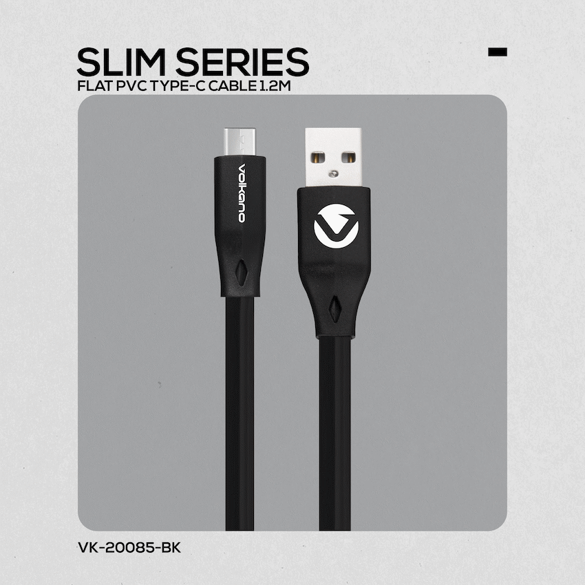 Volkano Slim Series Flat PVC Type-C Cable 1.2m - Black - image 7