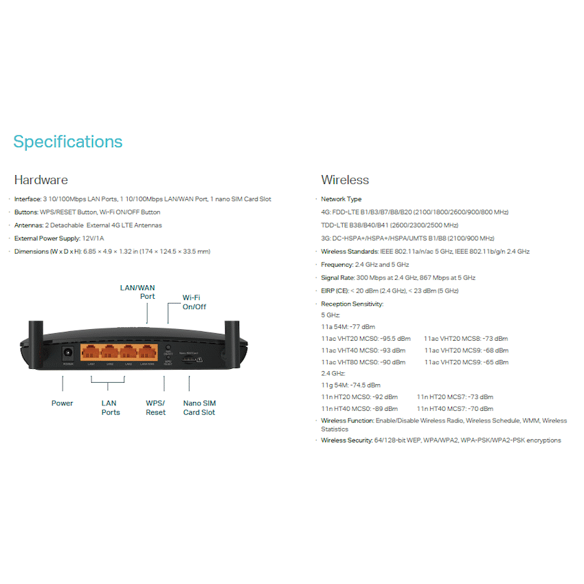 TP-Link Archer MR400 AC1200 Wireless Dual-Band 4G LTE Router - image 7