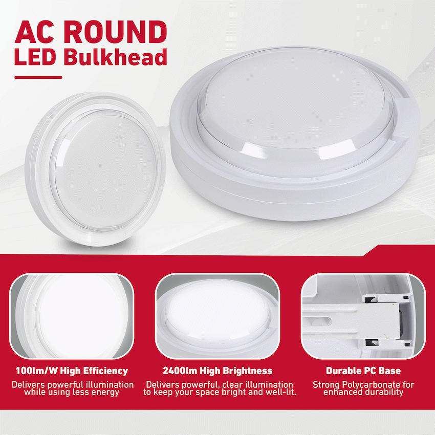 Ellies Cresent Series AC 24W Round LED Bulkhead - PC - WT - image 7